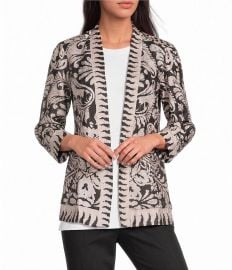 Ali Miles Textured Knit Abstract Floral Multi Print 3/4 Sleeve Reversible Open-Front Kimono Jacket at Dillards