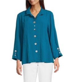 Ali Miles Woven Solid Wire Collar 34 Sleeve Pleated Hem Button Front Tunic Dillardx27s at Dillards