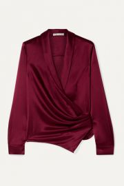 Alice   Olivia - Aurora gathered satin wrap blouse at Net A Porter