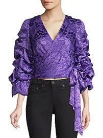 Alice   Olivia - Dominica Silk-Blend Puff-Sleeve Wrap Top at Saks Off 5th