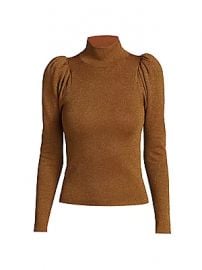 Alice   Olivia - Issa Glitter Puff-Sleeve Turtleneck Sweater at Saks Fifth Avenue