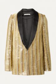 Alice   Olivia - Jace oversized satin-trimmed sequined cotton blazer at Net A Porter