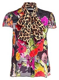 Alice   Olivia - Jeanie Floral  amp  Leopard Print Silk Blend Blouse at Saks Fifth Avenue