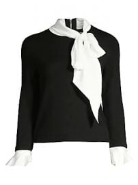 Alice   Olivia - Justina Tieneck Wool  amp  Stretch Silk Combo Sweater at Saks Fifth Avenue