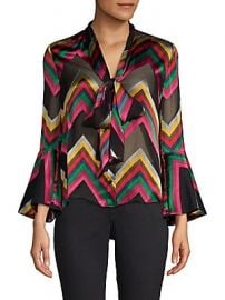 Alice   Olivia - Meredith Printed Tie-Neck Bell-Sleeve Blouse at Saks Off 5th