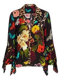 Alice   Olivia - Randa Mixed Print Trumpet Sleeve Blouse at Saks Fifth Avenue