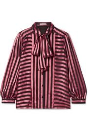 Alice   Olivia - Willis pussy-bow striped satin and chiffon blouse at Net A Porter