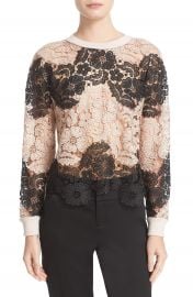 Alice   Olivia  Jesse  Lace Front Crewneck Sweater at Nordstrom