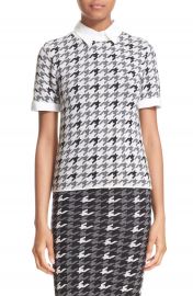 Alice   Olivia  Tara  Woven Trim Wool Blend Houndstooth Sweater at Nordstrom