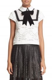 Alice   Olivia  Vanetta  Pintuck Bib Lace Shirt with Velvet Bowtie at Nordstrom