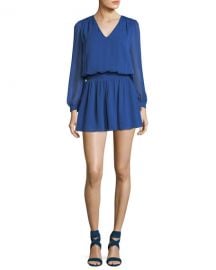 Alice   Olivia Adaline V-Neck Smocked Waist Chiffon Mini Dress at Neiman Marcus