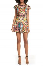 Alice   Olivia Ainsley Floral Double Ruffle Stretch Cotton Minidress   Nordstrom at Nordstrom