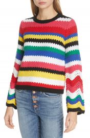 Alice   Olivia Alivia Stripe Bell Sleeve Cotton Blend Sweater   Nordstrom at Nordstrom