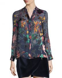 Alice   Olivia Amos Mock-Neck Burnout Velvet Tunic at Neiman Marcus