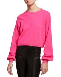 Alice   Olivia Ansley Blouson-Sleeve Cropped Pullover Sweater at Neiman Marcus