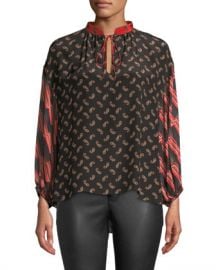 Alice   Olivia Asha Blouson-Sleeve V-Neck Blouse at Neiman Marcus