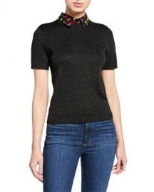 Alice   Olivia Aster Short-Sleeve Collared Pullover Sweater at Neiman Marcus