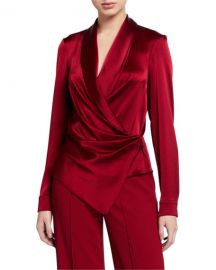 Alice   Olivia Aurora Draped Shawl-Collar Wrap Top at Neiman Marcus