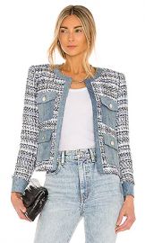 Alice   Olivia Avis Combo Patch Pocket Jacket in Blue Eyes Multi from Revolve com at Revolve