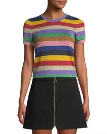 Alice   Olivia Baylor Short-Sleeve Striped Crewneck Top at Neiman Marcus