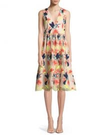 Alice   Olivia Becca Hummingbirds Sleeveless V-Neck Tea-Length at Neiman Marcus