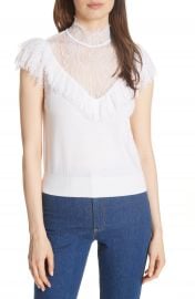 Alice   Olivia Beth Lace Ruffle High Neck Top   Nordstrom at Nordstrom