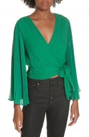 Alice   Olivia Bray Pleat Sleeve Wrap Top   Nordstrom at Nordstrom