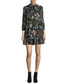 Alice   Olivia Breann Tiered Tie-Neck Floral-Print Dress at Neiman Marcus