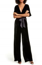 Alice   Olivia Breanna Faux Wrap Front Velvet Jumpsuit   Nordstrom at Nordstrom