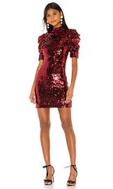 Alice   Olivia Brenna Sequin Fitted Puff Sleeve Dress in Bordeaux from Revolve com at Revolve