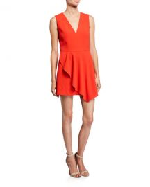 Alice   Olivia Callie V-Neck Sleeveless Asymmetric Drape Short Dress at Neiman Marcus