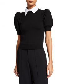 Alice   Olivia Chase Puff-Sleeve Sweater w  Detachable Collar at Neiman Marcus