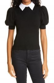 Alice   Olivia Chase Puff Sleeve Wool Blend Sweater with Removable Collar   Nordstrom at Nordstrom