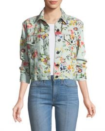 Alice   Olivia Chloe Floral-Print Cropped Denim Jacket at Neiman Marcus