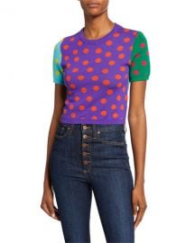 Alice   Olivia Ciara Dot Colorblock Crewneck Short-Sleeve Reversible Sweater at Neiman Marcus