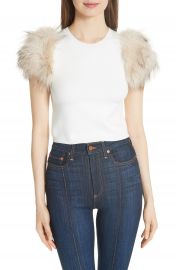 Alice   Olivia Ciara Sweater with Genuine Rabbit  amp  Fox Sleeves   Nordstrom at Nordstrom