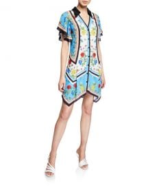 Alice   Olivia Conner Floral-Print Handkerchief Shirtdress at Neiman Marcus