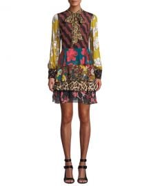 Alice   Olivia Dasha Tiered Ruffle Tie-Neck Dress at Neiman Marcus