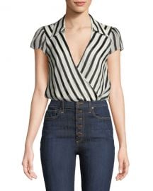 Alice   Olivia Dayer Collared Short-Sleeve Wrap Top   Neiman Marcus at Neiman Marcus