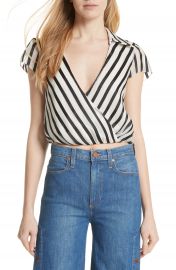 Alice   Olivia Dayer Drape Mock Wrap Silk Blend Blouse at Nordstrom