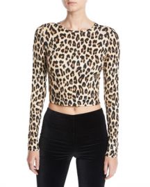 Alice   Olivia Delaina Long-Sleeve Crewneck Crop Top at Neiman Marcus