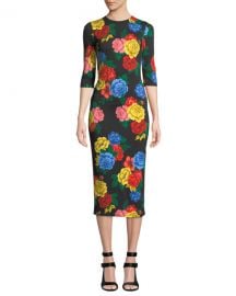 Alice   Olivia Delora Fitted Floral Crewneck Dress at Neiman Marcus