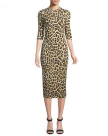 Alice   Olivia Delora Fitted Leopard Mock-Neck Dress at Neiman Marcus