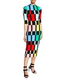 Alice   Olivia Delora Fitted Mock-Neck Colorblock Dress at Neiman Marcus