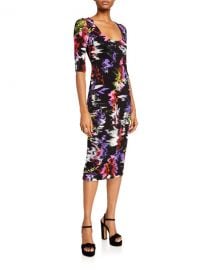 Alice   Olivia Delora Fitted Scoop-Neck Printed Dress at Neiman Marcus