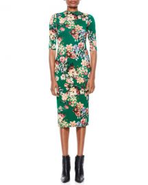 Alice   Olivia Delora High-Neck Fitted Midi Dress at Neiman Marcus