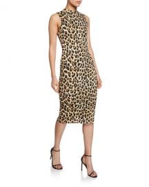 Alice   Olivia Delora Sleeveless Fitted Leopard Mock-Neck Dress at Neiman Marcus