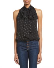 Alice   Olivia Delphine Tie-Neck Gathered Top at Neiman Marcus