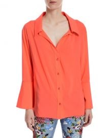 Alice   Olivia Denver Open-Neck Button-Front Oversized Blouse at Neiman Marcus