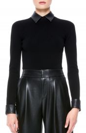 Alice   Olivia Dory Faux Leather Detail Sweater   Nordstrom at Nordstrom